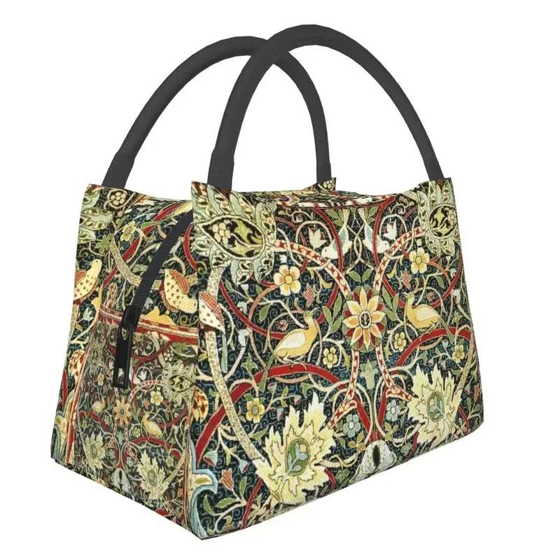 William Morris Insulated Lunch Bag for Outdoor Picnic Floral Textile Pattern Waterproof Thermal Cooler Lunch Box Women