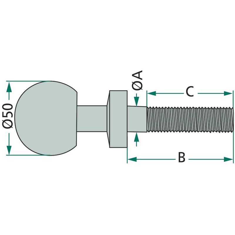 Trailer hitch ball pin, screwed thread 7/8"" ball diameter 50mm