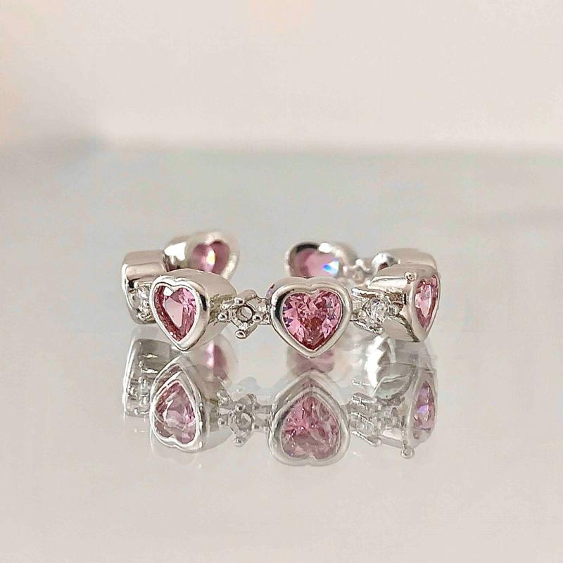 Korean Fashion Exquisite Purple Zircon Heart Star Ring Y2K Girls Pink Crystal Bow Knot Ring Women Party Dating Zircon Gifts Opening розовый