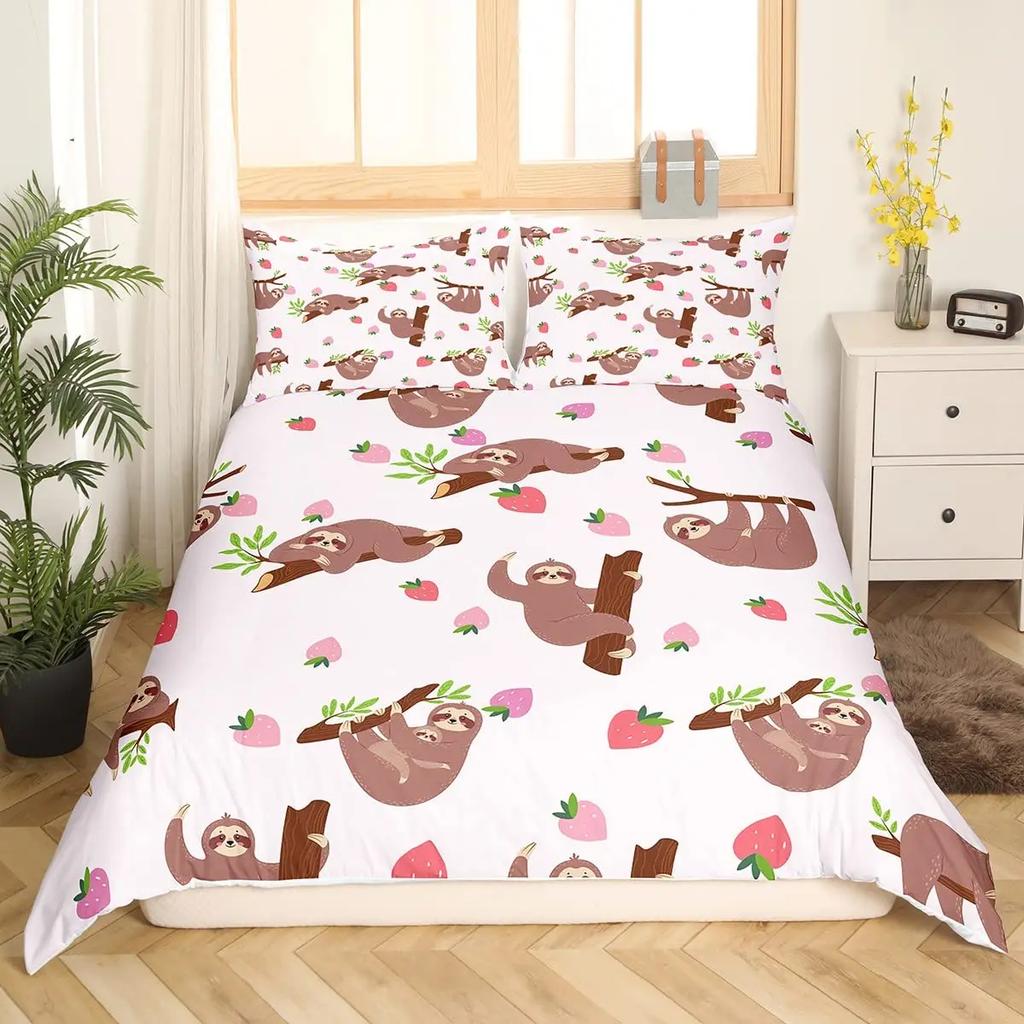 Boys Girls 3D Animal Themed Lovely Duvet Cover 2/3 Pcs Kids Cute Sloth Duvet Cover Set Cartoon Sloth Printed Comforter Covers