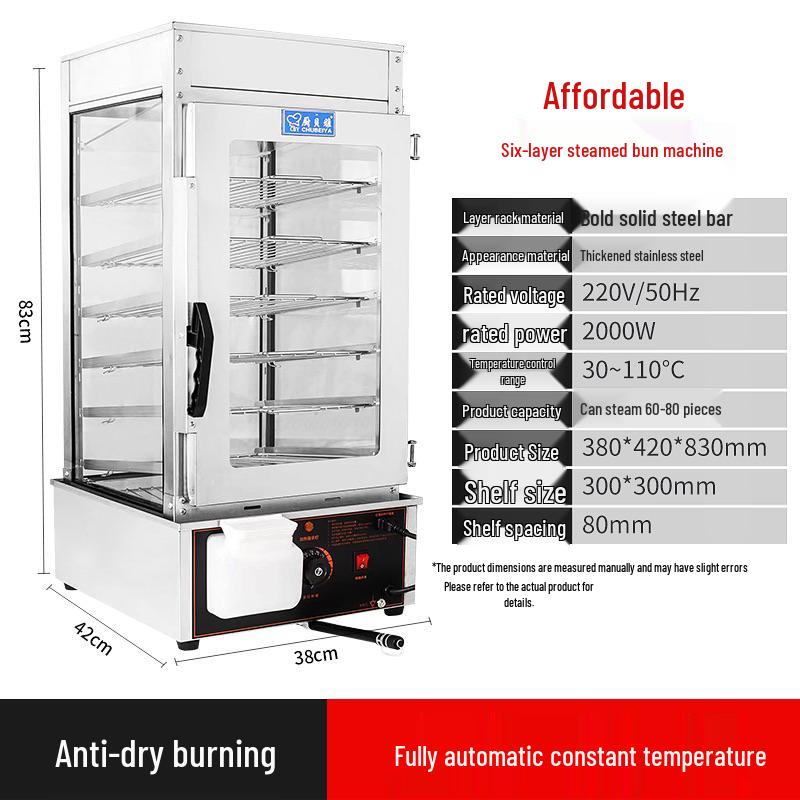 Commercial Automatic Baozi & Mantou Steamer with Insulated Glass Cabinet