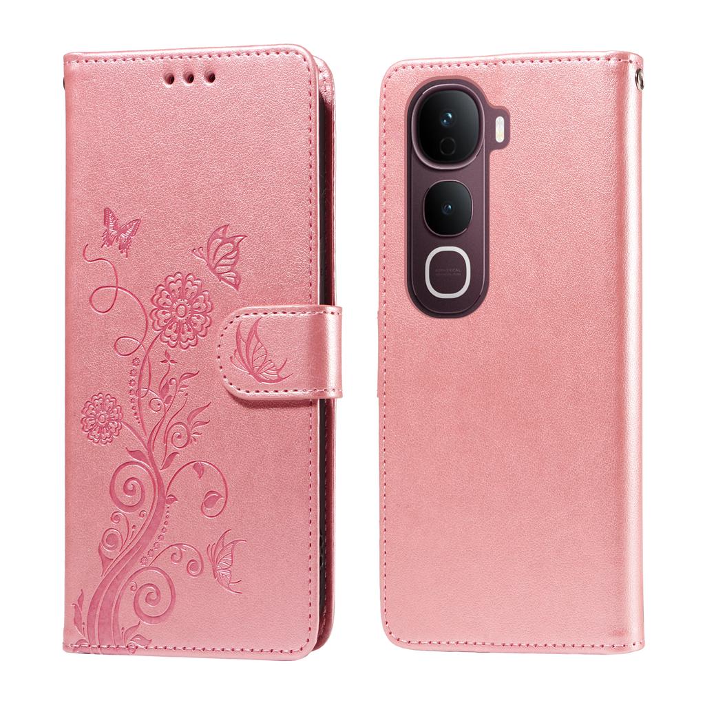 For Vivo Y400 Pro 5G/vivo V40e 5G Leather Case Butterfly Floral Imprint Wallet Stand Cover
