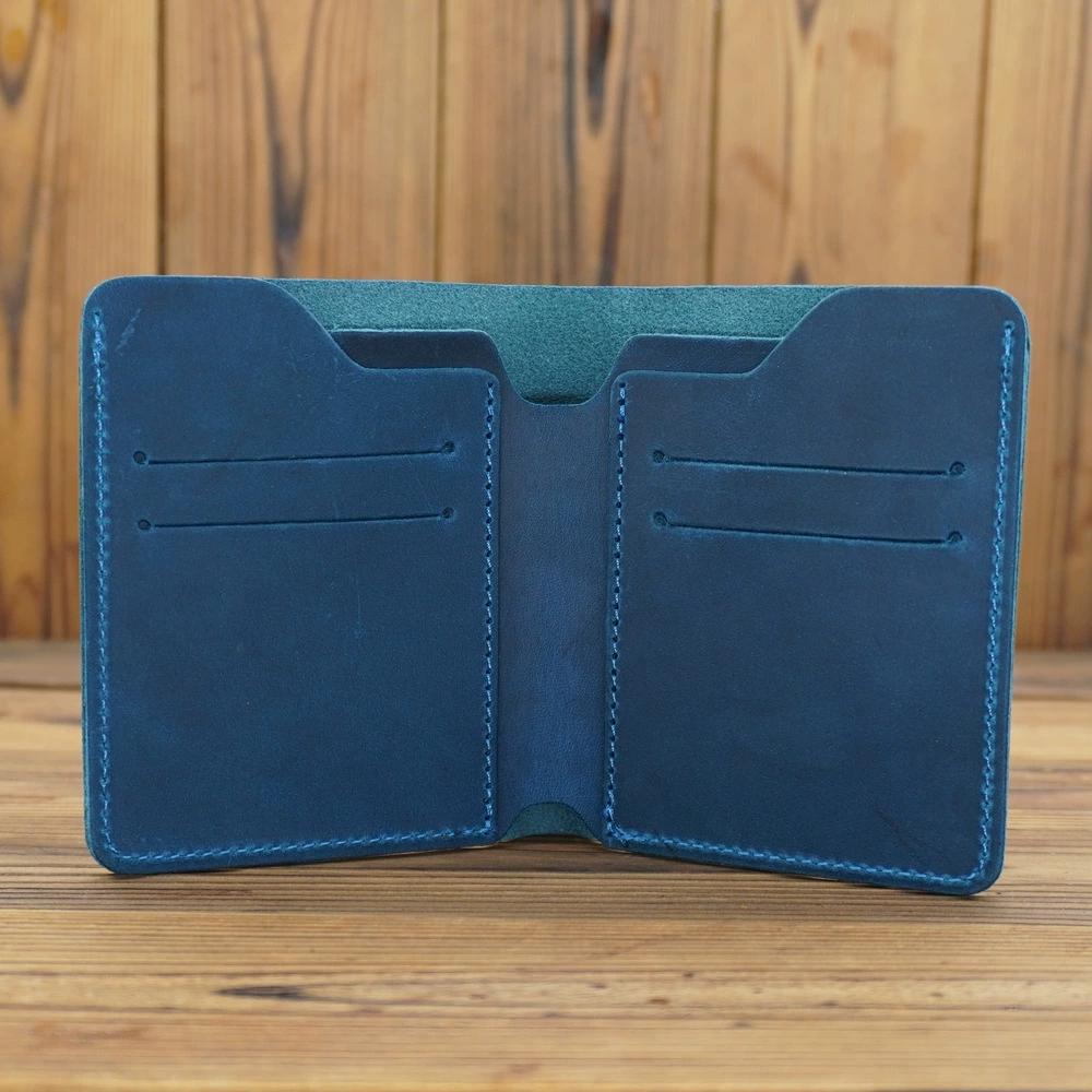 

Ультратонкий мужской кошелек ручной работы из натуральной кожи, кошелек для карт, короткие кошельки из кожи Crazy Horse синий