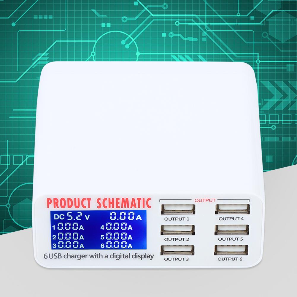 Multi Functional Smart 6 Port USB Charger Power Adapter for Mobile Phone Tablets (100-240V EU)