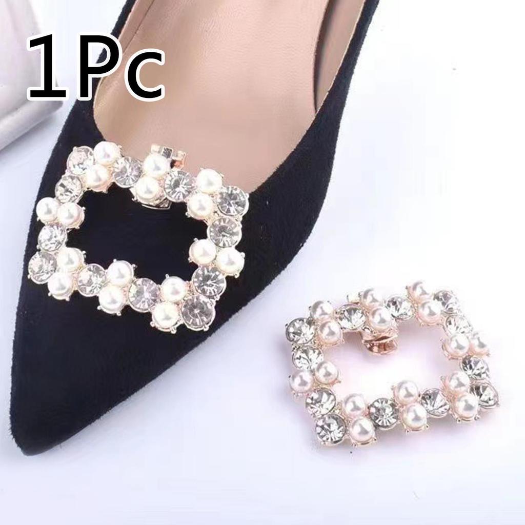 2Pcs/set Charm Buckle Wedding Bride Shoe Accessories Rhinestone Shoe Clip Square Bow Shoe Decorations Shiny Decorative Clips