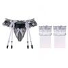 Sexy Perspective Lace Garter Belt Women's Ultra-thin Stockings Set, Fun Open Crotch Pearl Massage Garter Socks with T-pants