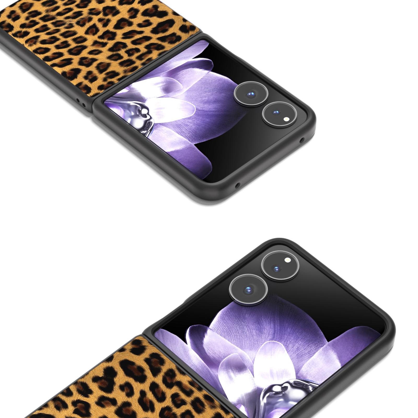 

For Xiaomi Mix Flip 5G Case Black Edge PU+PC Leopard Pattern Phone Cover Gold