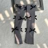Women Japanese Style JK Girl Ribbed Knitted Leg Warmers Cute Small Bowknot Ruffled Hem Boot Cuffs Leg Cover Long Socks