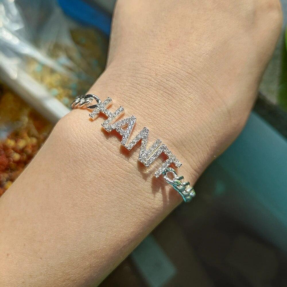 

DODOAI Custom Name Bracelet Crystal 9mm Letters Shiny Bracelet Women Kids Cuban Chain Adjustable Stretch Letter Bracelets Gifts 16cm with 5cm