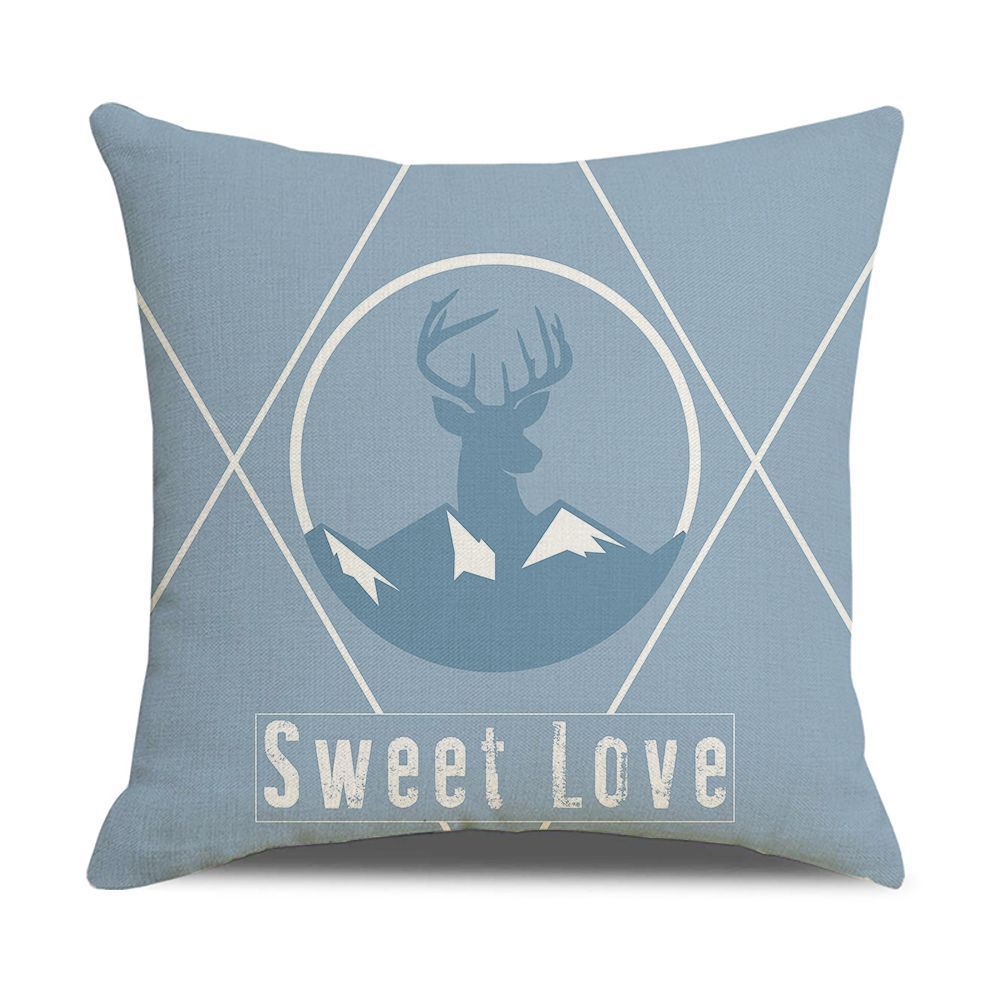 Ins Style Nordic Simple Geometric Abstract Small Fresh Green Plant Elk Linen Print Square Pillowcase