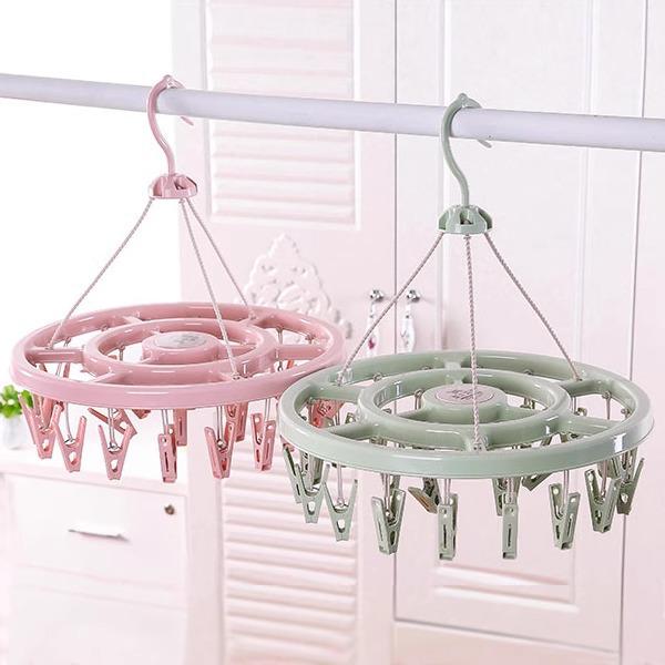 Windproof Plastic Drying Rack with 32 Clips for Children's Socks and Underwear