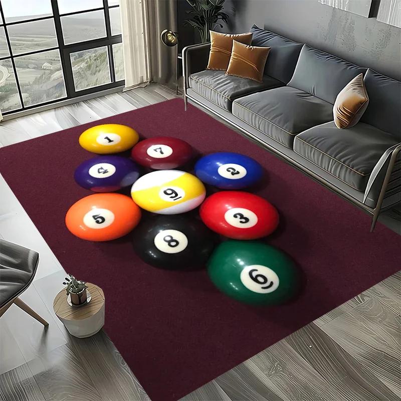 Large Washable Area Rug with Black Pool Ball 8 Design, Non-Slip Sofa Kitchen Toilet Carpet for Living Room Decoration