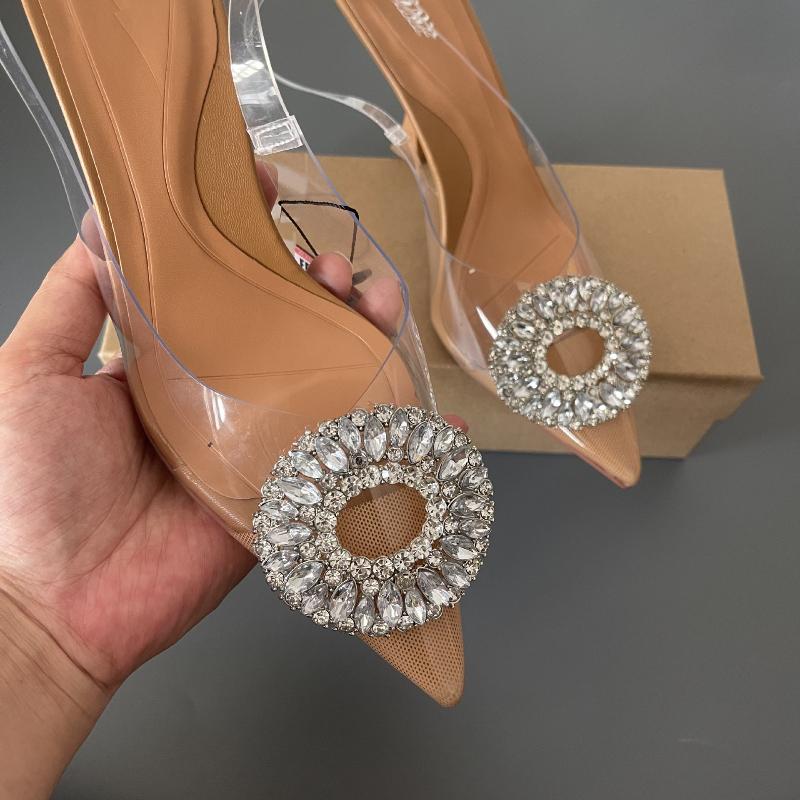 New Rhinestone Stiletto Transparent Crystal High Heel Sandals Women Summer Shoes