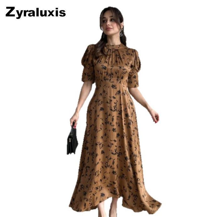 New Arrivals Women's Fashion Elegant Satin Printed Tie Waist Long Dress