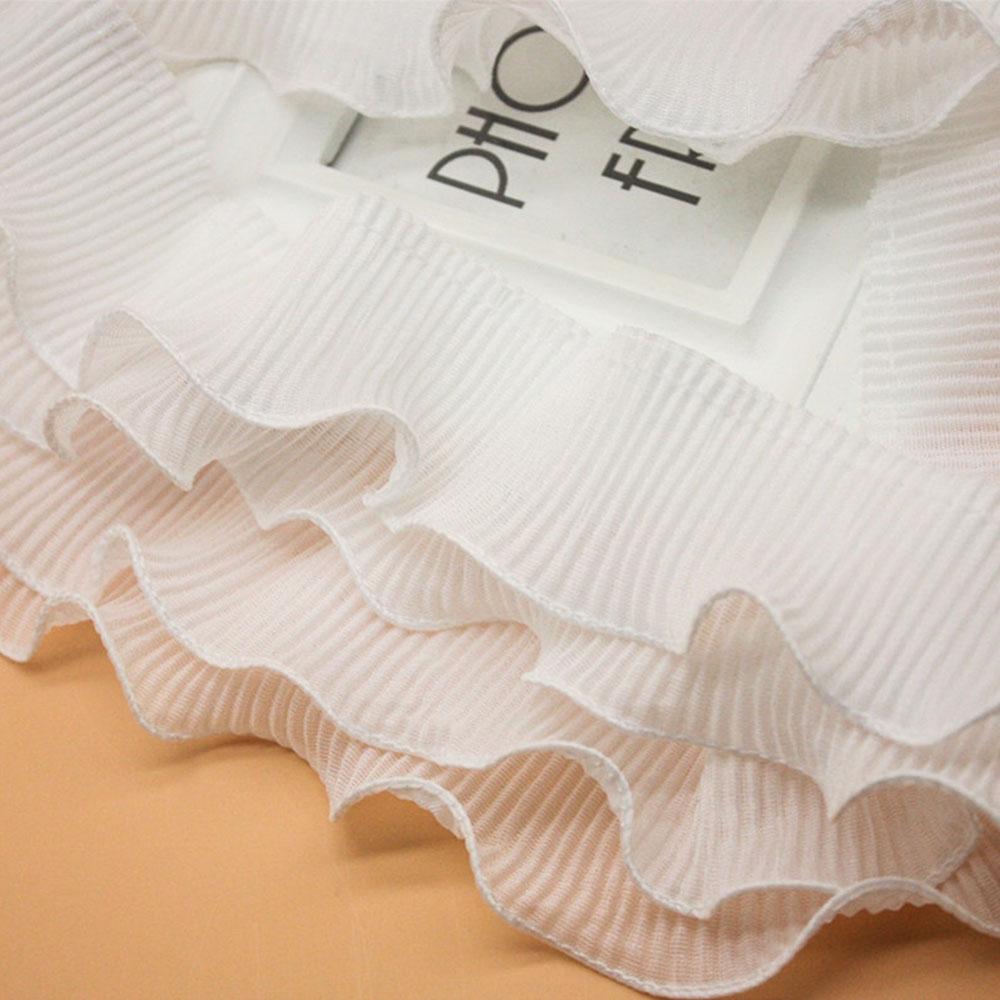 New Arrival 8.5cm 2-Layer Elastic Pleated Chiffon Lace White/Black Ruffle Edging Trim for Doll Clothing Decor DIY Sewing Supply