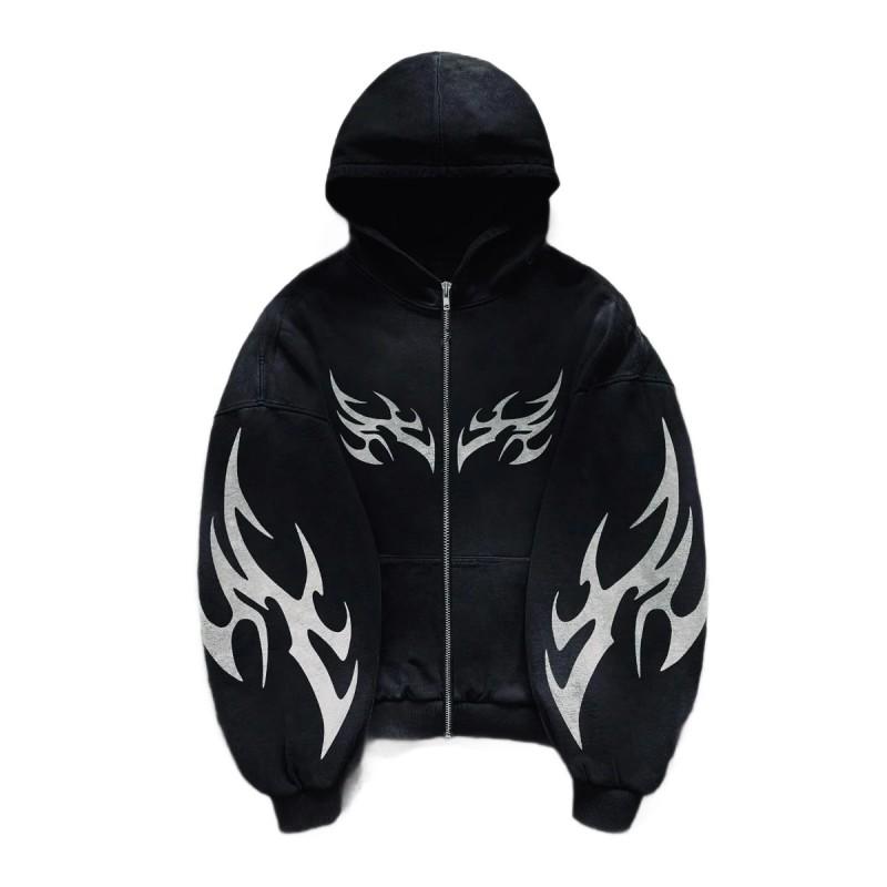 Sudadera con capucha y cremallera extragrande para mujer 2026 Streetwear Estampado Vintage Corte holgado Manga larga Sudadera con capucha