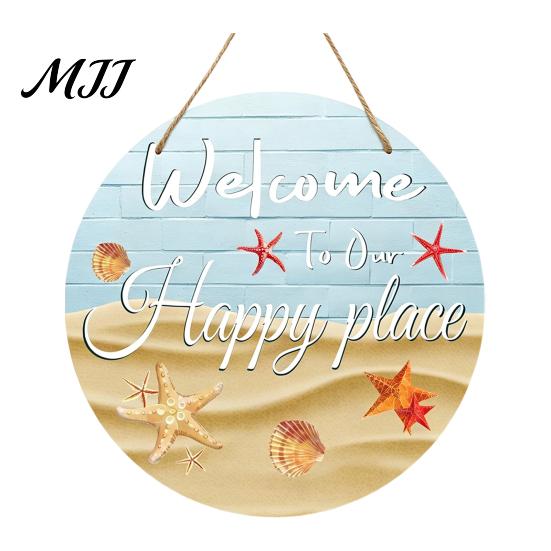 Summer Party Supplies Wooden Swim Ring Hanging Sign for Pool Decoration, Beach Theme Wall Rustic Decor Art with Hemp Rope, Double Layer Seaside