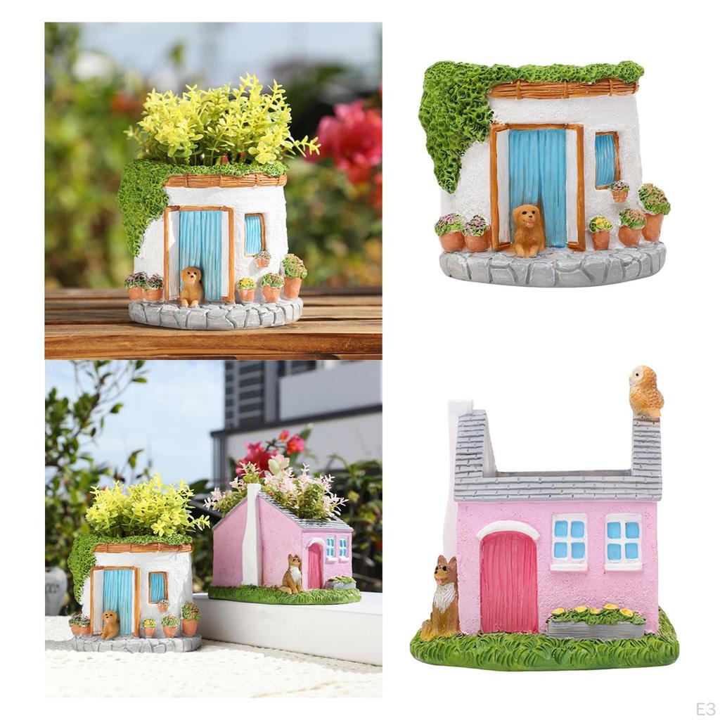 Cottage Shaped Vase Flower Pot Handcraft Crafting Ornament Home Decoration Figurine for Window