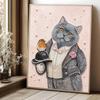 Relaxing DIY Pearl Painting Kit Framed with Dapper Cat and Bird Design 5D Sparkling Bead Canvas Craft for Girls Bedroom Decor Gift