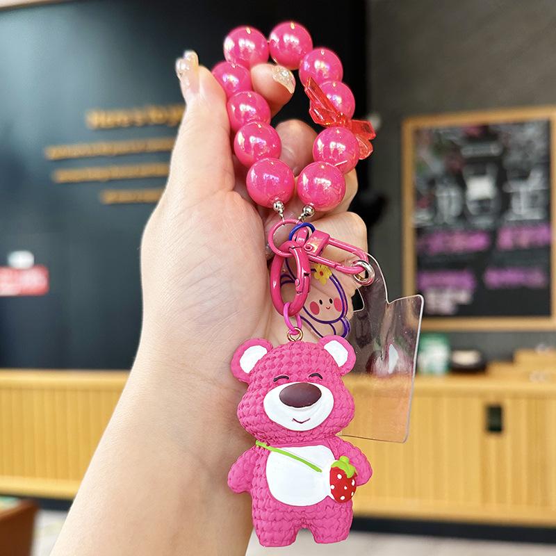 String Bead Chain Hand Rope Cartoon Cute Bear Keychain Multi-Function Mobile Phone Key Chain Exquisite Women S Bag Pendant