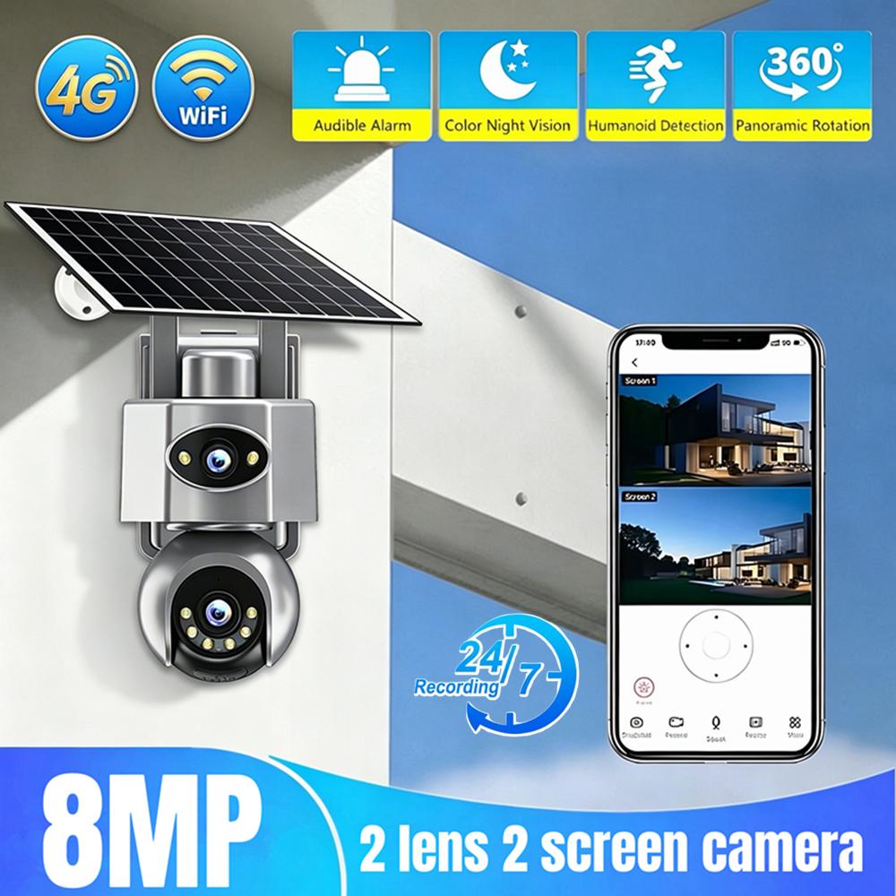 4G/WiFi Solar IP Camera with Dual Lens – PTZ, 8MP, 10X Zoom, Outdoor Surveillance System with Built‑in Battery