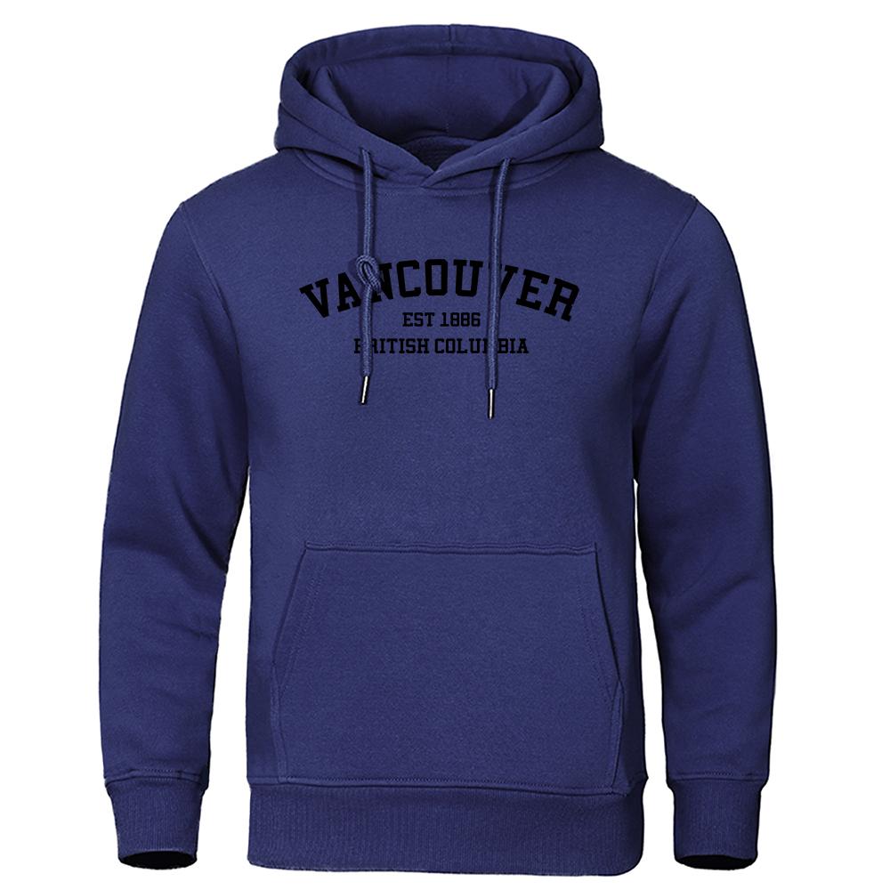Vancouver Est 1886 British Columbia White Letters Men Hoodies Crewneck Hoody O-Neck Clothing Harajuku Casual Mens Sweatshirt