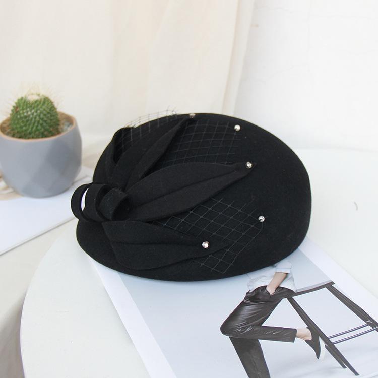 Autumn And Winter British Retro Flower Woolen Top Hat Women'S Elegant Temperament Stewardess Hat Korean Version Versatile Beret