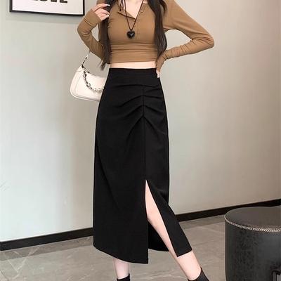 Saias Midi Cor Sólida Plissadas Elegantes Coreanas Primavera Verão Streetwear Saia Casual Roupa Feminina