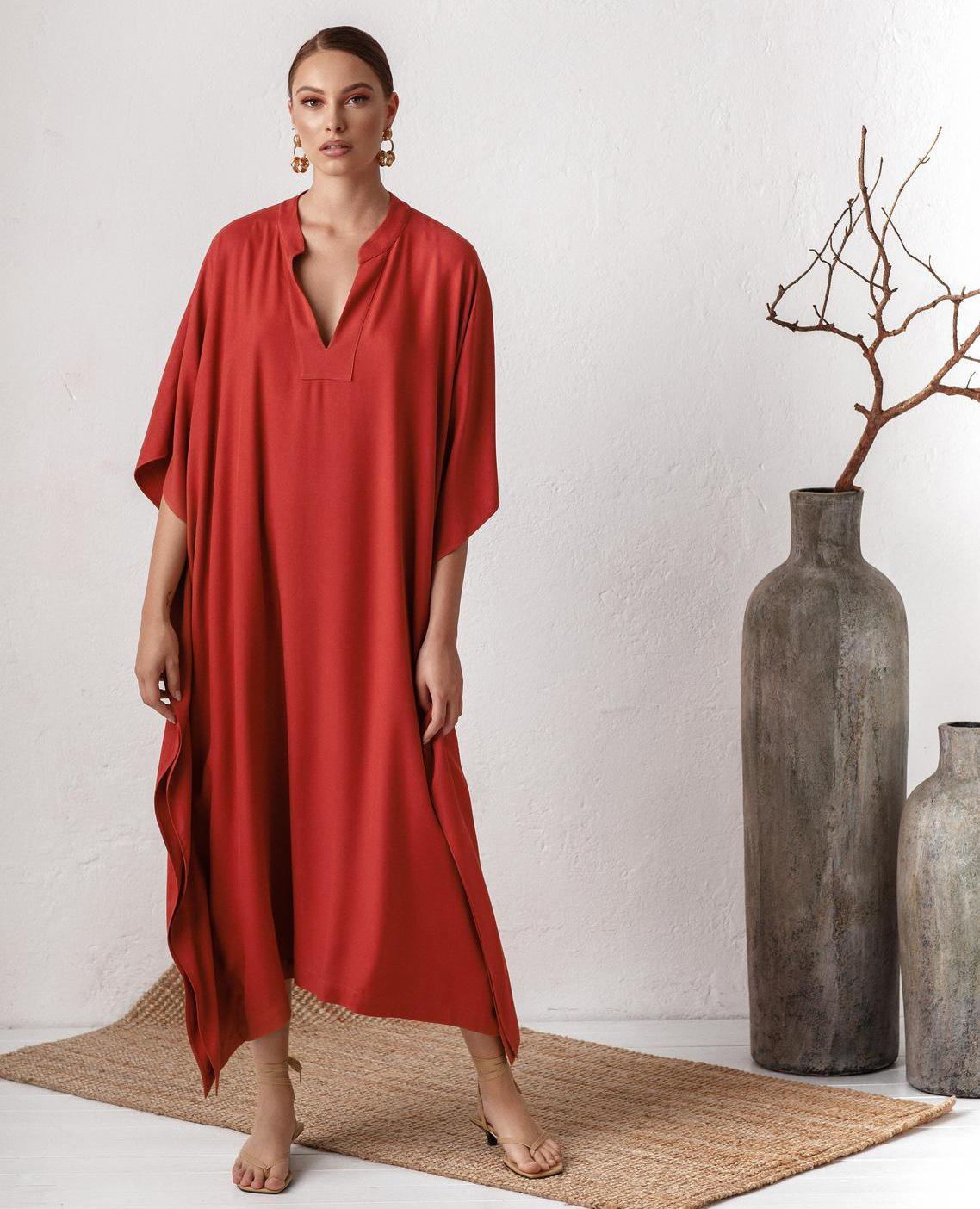 

Полиэстеровое пляжное парео с V-образным вырезом (3 цвета) One Size оранжевый/красный