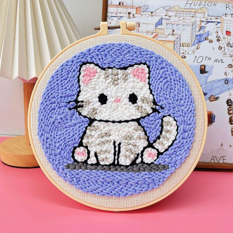 Russian DIY Punch Needle Embroidery Kit: Includes Yarn, Needle, Latch Hook, & Hoop for Knitting & Ornament Crafting