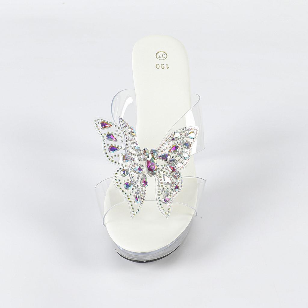 Rhinestone Sexy High Heel 13CM Thin Heel Waterproof Table Slippers Transparent Crystal Shoes Shoes Banquet High LFD-1099-Q22