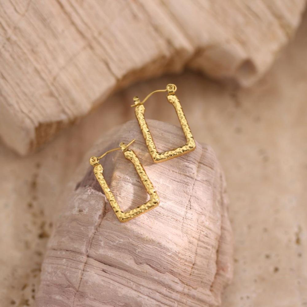Geometric Irregular Hammered Stainless Steel Oil Press Stud Earrings, Cold Style Jewelry Ornaments