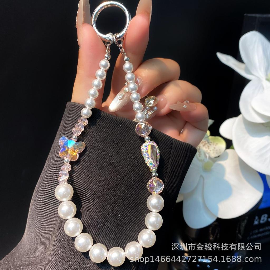 Heavy Craft Inlaid Zirconia Phone Chain Beaded High-end Crystal Bead Hand Chain New Keychain Pendant Wholesale