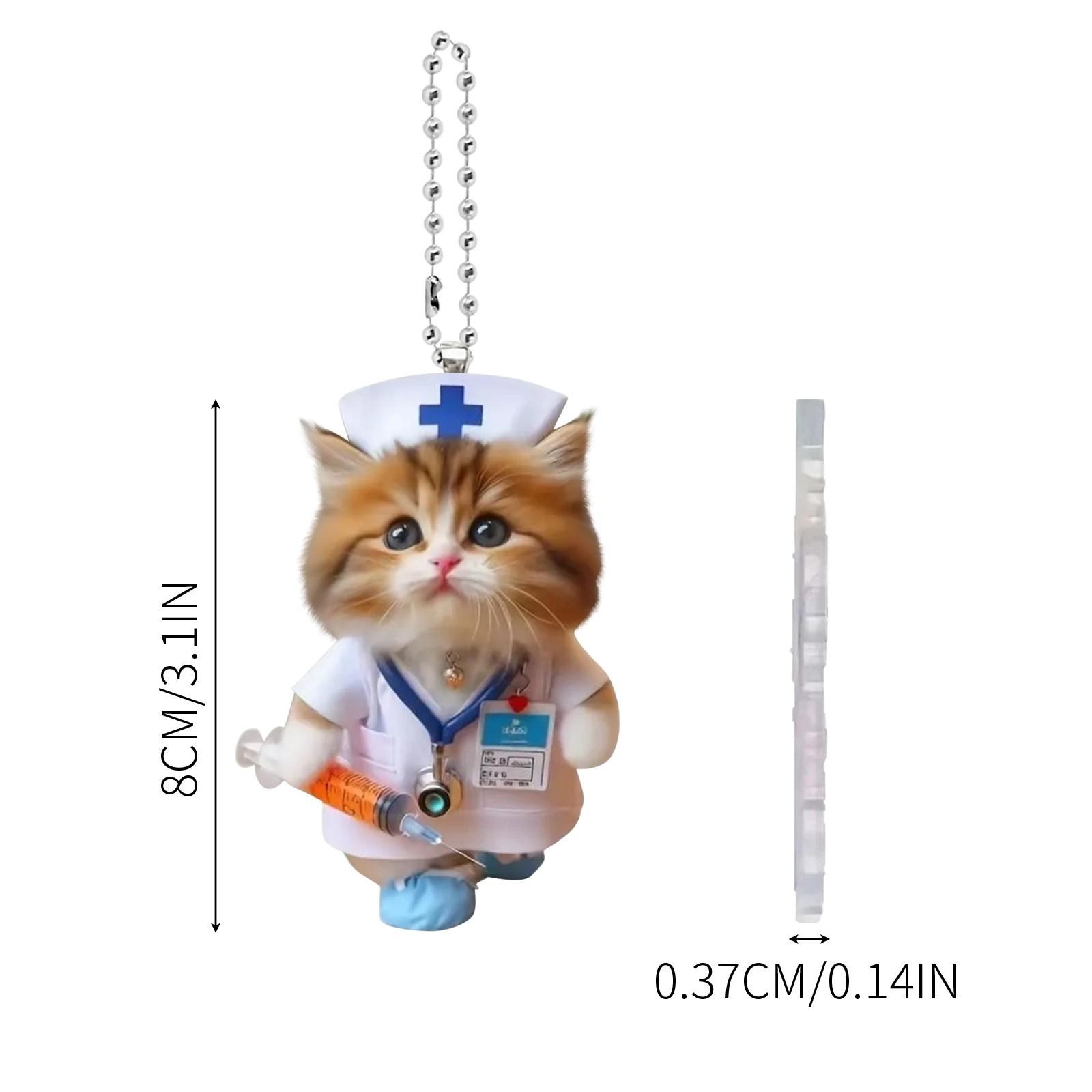 

Cute Cat Car Hanging Ornament Creative Car Hanging Ornaments 2D Flat Car Pendant Nurse Cat Backpack Rearview Mirrors Pendant One Size