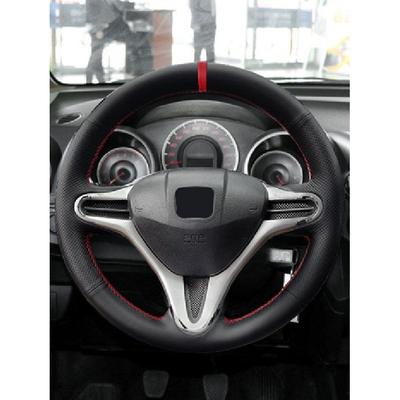Black Leather Red Bar Steering Wheel Cover For Honda Fit Jazz City 09-13 Ight