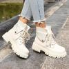 2025 Herbst/Winter Neue Britische Stil Damen Schnürung Kurze Stiefel mit Höhenverstellung und Schlankmachendem Aussehen