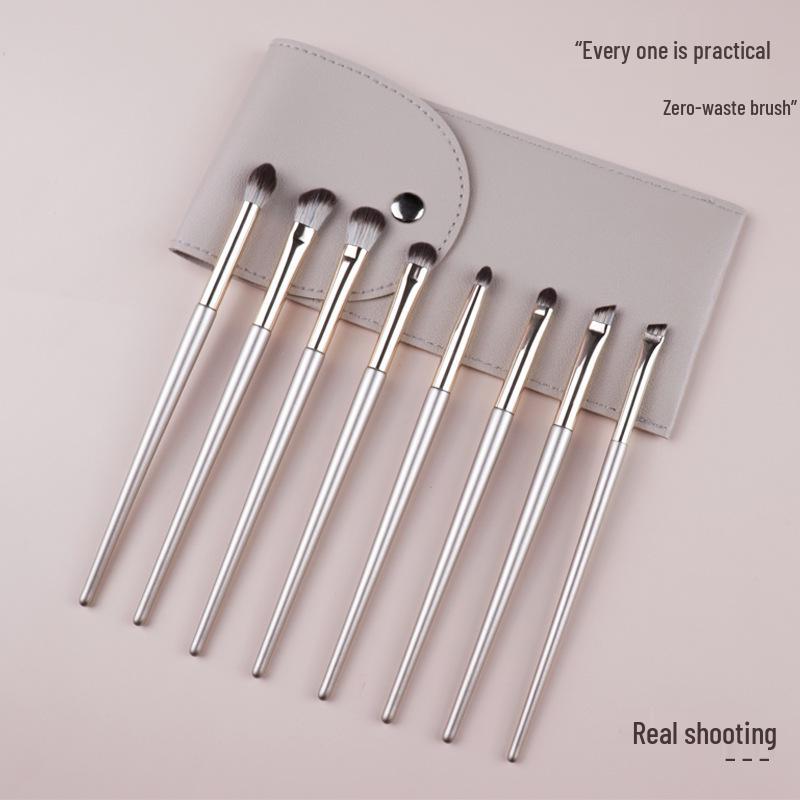 Fangyuanyuan 8-Piece Wooden Handle Eyeshadow & Nose Shadow Brush Set with PU Bag - Soft Bristle Makeup Brushes