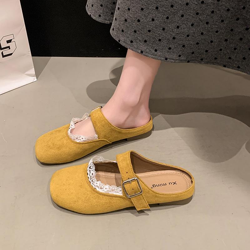 

Повседневные тапочки из кружева, обувь Boken, весна-лето 2025, новые одинарные туфли, туфли принцессы, спортивную обувь, тапочки 35 жёлтый