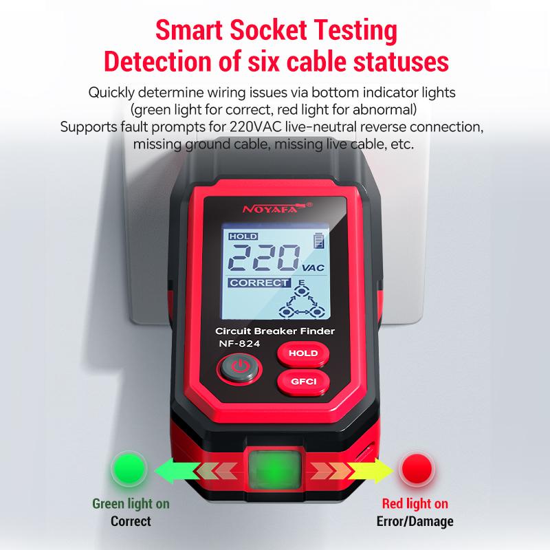 NOYAFA NF-824 AC Circuit Breaker Finder Electric and Voltage Tester with GFCI Outlet Socket Polarity Detection NCV Tester