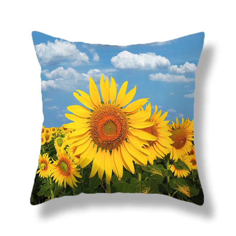 45x45cm Sunflower Cushion Cover Floral Polyester Throw Pillow Cover Car Sofa Decor Pillow Cover Living Room Bedroom Home Decor