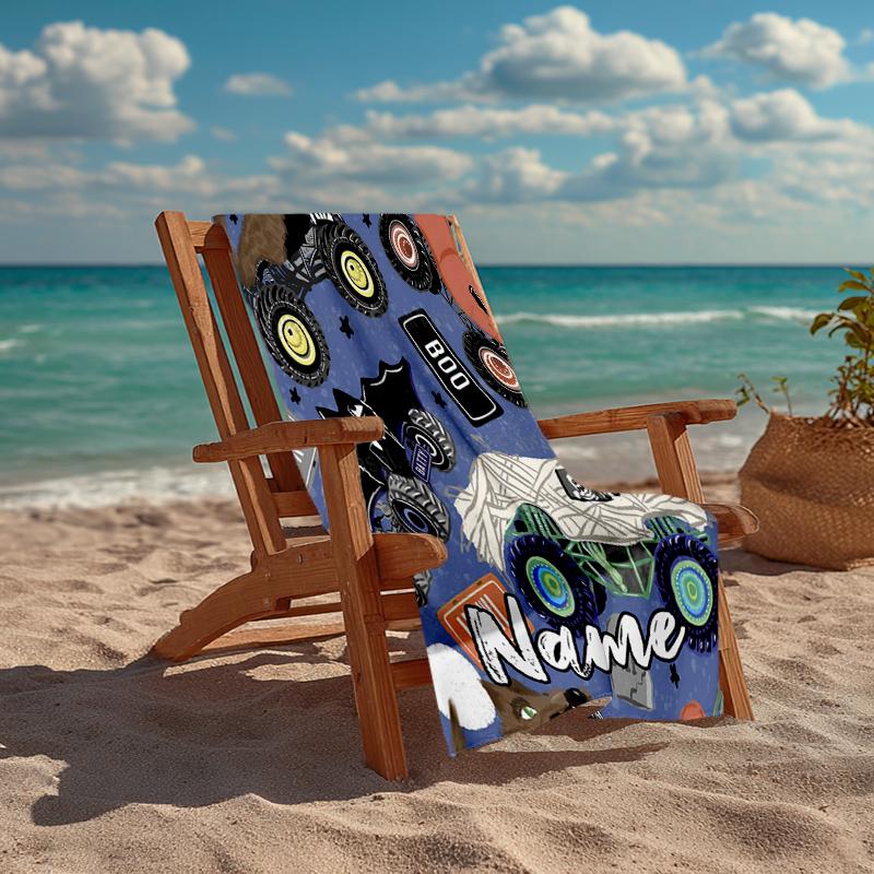 Custom Name Ultra-Soft Beach Towel with Truck Theme,Ideal for Pool - Camping, Diving - Perfect Travel Essential, Vibrant Beach Towel.