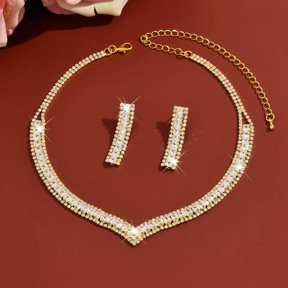 Shining Crystal Jewelry Set Necklace Wedding Party Earrings Women
