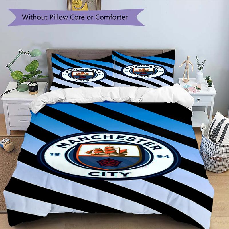 3pcs Duvet Cover Set (1*Duvet Cover + 2*Pillowcase, Without Core),Manchester City FC Print Bedding Set, Bedroom Decor, All‑Season, Birthday Gift