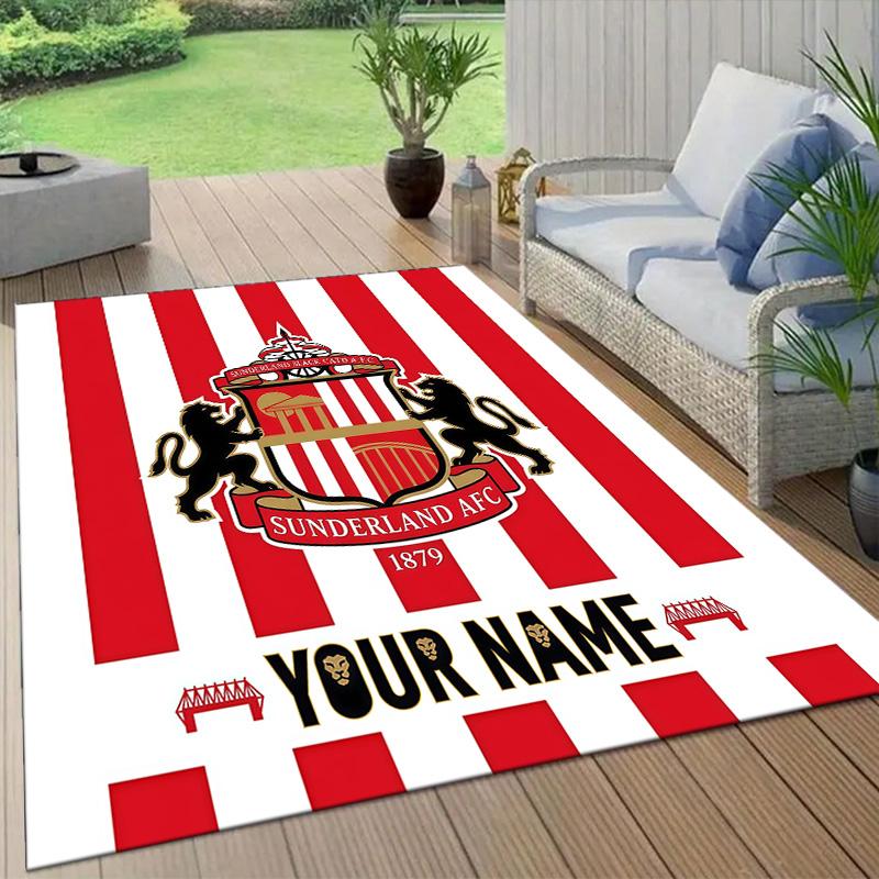 Custom Name Sunderland AFC2 Flannel Pattern Square Carpet,Area Rug,Carpet Rug for Living Room Bedroom Sofa Playroom Decor,Non-slip Floor Mat