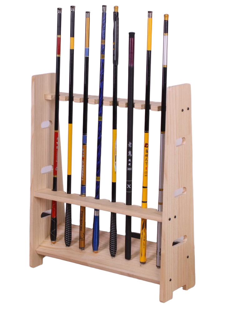 10-Tier Solid Wood Floor-Standing Fishing Rod and Pool Cue Storage Rack