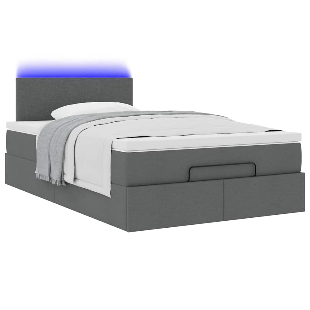Ottoman Bed with Mattress & LEDs Dark Grey 120x190 cm Fabric