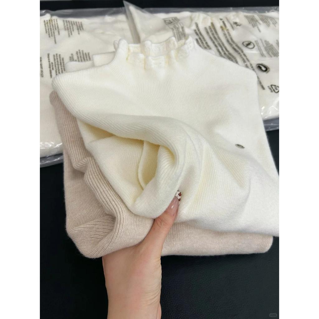 Lace Fungus Lace Long-sleeved Knitted Sweater Autumn and Winter Inner Bottoming Shirt Top Semi-turtleneck Stacked Solid Color Sweater Women