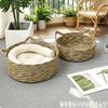 INS-Style Woven Rattan Cat Bed with Double Handles and Removable Cushion - All-Season, Breathable Nest for Cats