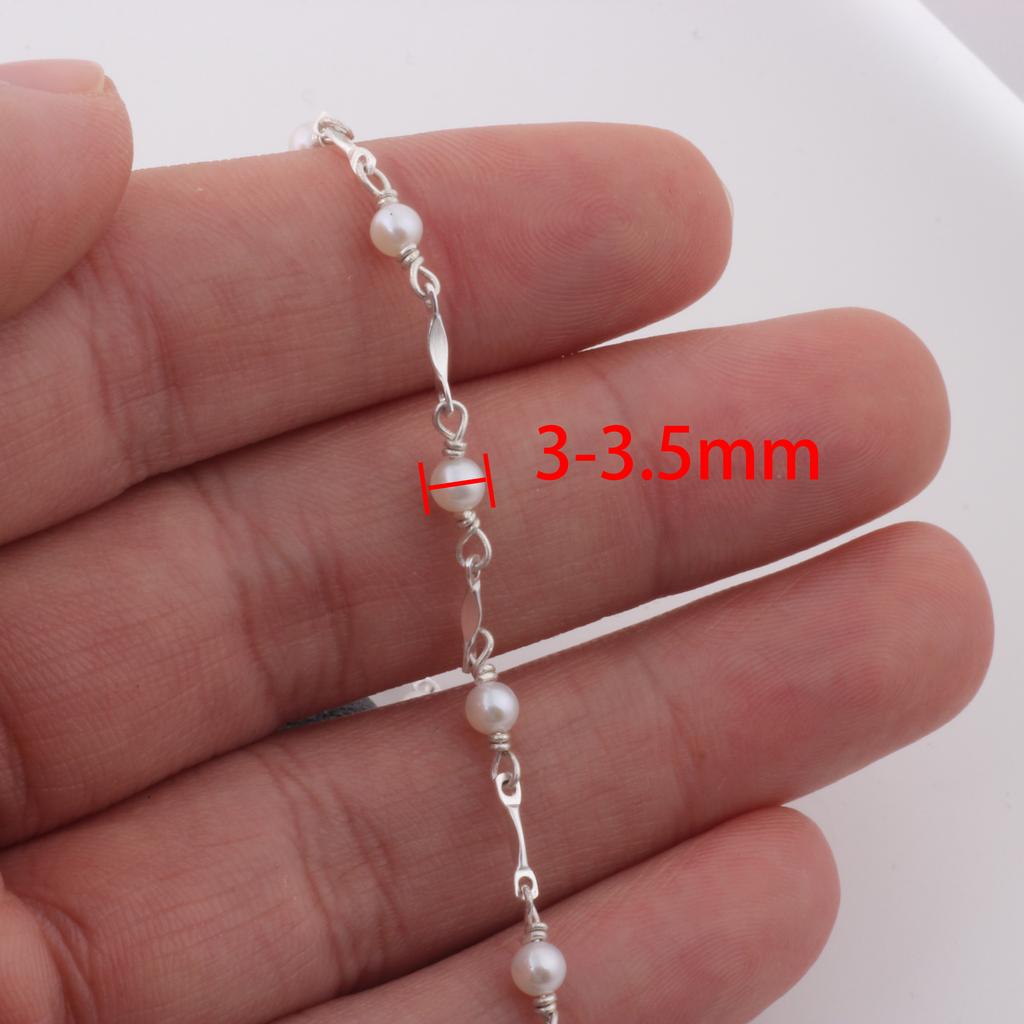 14K Gold Filled Dapped Bar Chain Beaded 3-3.5mm Fresh Water Pearls for DIY Permanent Handmade Necklace Bracelet Jewelry Making