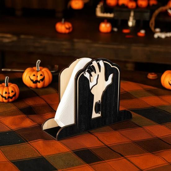 Halloween Napkin Holder, Wood Tombstone Hand Napkin Holder, Decorative Paper Towel Stand for Kitchen Dining Table Party Decor